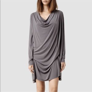 Allsaints Amei Dress in Grey. Long sleeved.
